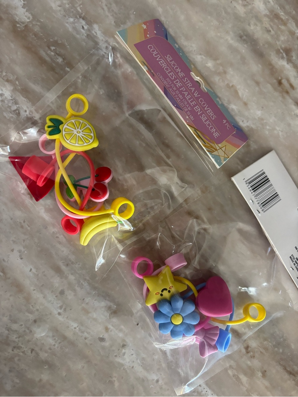 Silicone Kids Straw Covers Pack - Yellow, Pink, Blue Fruit & Star Designs